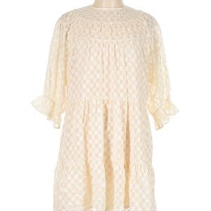 NWT Large Storia Cream Checkered Long Sleeve Dress